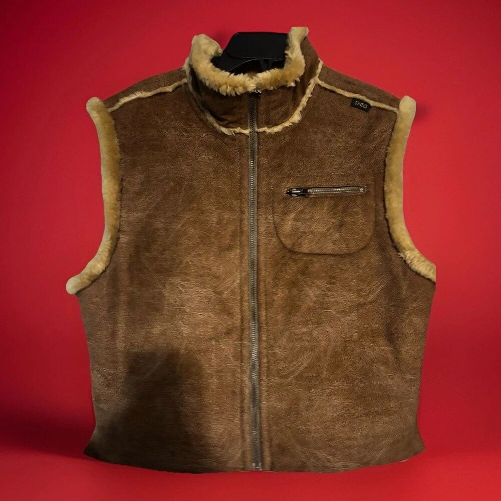 Skea Unisex  Brown Faux Fur Vest Winter Jacket Womens Medium Made In USA